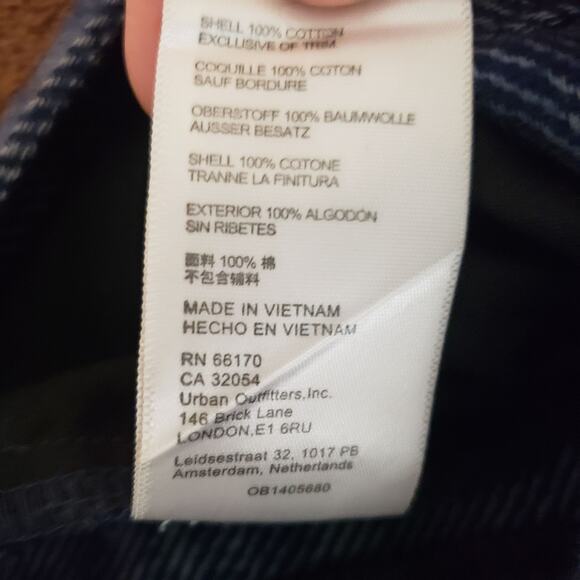 Urban Outfitters 100% Cotton Wide Leg Pleated Herringbone High Rise Blue Pant XS - Picture 10 of 13